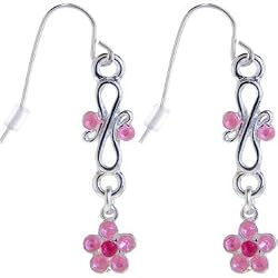 Pink Wild Geranium Scroll Dangle Earrings