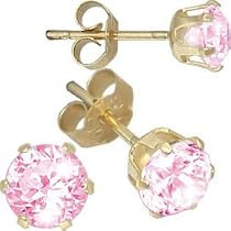 Jewelco London 9ct Yellow gold studs claw-set with 3mm Solitaire pink cubic zirconia stone