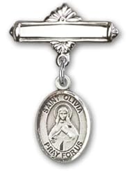 Sterling Silver Baby Badge with St. Olivia Charm and Polished Badge Pin