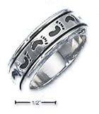 Sterling Silver Mens Imprinted Footprint Spinner Ring - Size 9.0