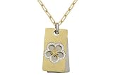 14K White and Yellow Gold Matte-Finish Two-Plate Flower Pendant, Enhanced with Pave Set Diamonds, Sliding on a 17 Yellow Gold Open-Link Necklace.