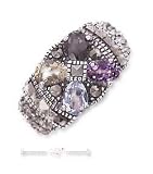 Sterling Silver 6 X 4mm Amethyst Blue Topaz Citrine Garnet Flower Ring - Size 8.0