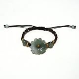 Hand-knotted Carved Daisy Jade Bracelet - Brown Adjustable Cord