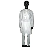 Mens Wear Cotton Embroidered White Kurta Pajama Yoga India Casual Wear Xl