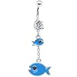 Cz Gem Blue Fish Chain Dangle Belly Ring