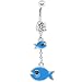 Cz Gem Blue Fish Chain Dangle Belly Ring