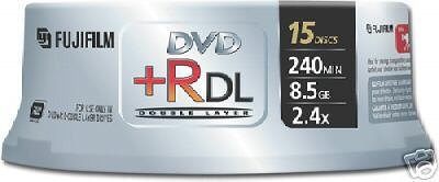 Fujifilm Media 25302844 DVD+R Double Layer 8.5GB 240 Minutes Spindle - 15 Pack