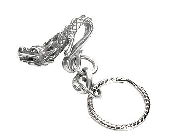 Asian DRAGON Silver Tone PEWTER Pocket Clip KEYCHAIN