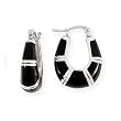 Black Onyx Inlay "U" Hoop Earrings Set in Fine 925 Silver