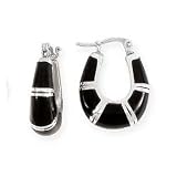 Black Onyx Inlay U Hoop Earrings Set in Fine 925 Silver