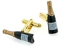 Novelty gold plated cufflinks with champagne bottles with presentation box
