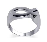 Captivating .925 Sterling Silver Band Christian Fish Ring