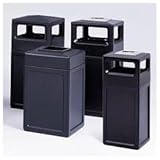 IMAGE OF Safco Canmeleon Recessed Panel, Ash Urn, Side Open, 15 Gallon, 13.75 Inches Width x 32.75 Inches Height, Black (9474BL)