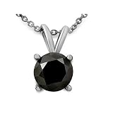 2.0ct Black Round Diamond Solitaire Necklace Pendant 14k White Gold