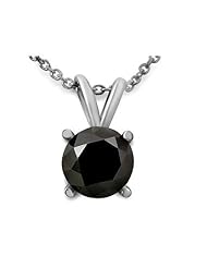 1.50ct Black Round Diamond Solitaire Necklace Pendant 14k White Gold