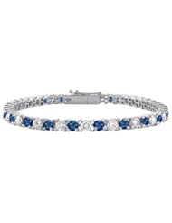 Sapphire and Diamond Tennis Bracelet 14K White Gold 2.00 CT TGW