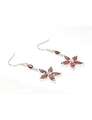 JSUK 925 Silver Rubover Flower Garnet CZ Earring