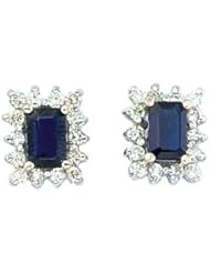 14K Yellow Gold Emerald-Cut Sapphire and Diamond Earrings