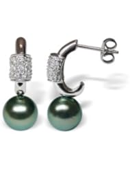 18K white gold Sidonia Black Tahitian cultured pearl and diamond earring
