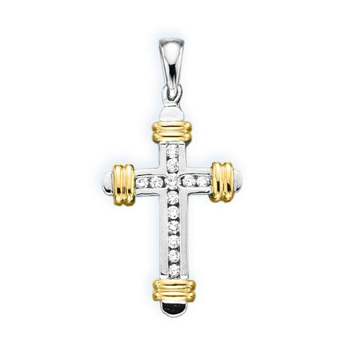 10K Two Tone Gold 1/4 ct. Diamond Cross Pendant with Chain