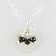 Round Brushed Satin Disc Pendant in Sterling Silver with Onyx Gemstone Beads on a 16" Sterling Bead Chain, #7874