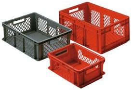 SSI Schaefer Euro-Fix Solid Base/Mesh Sides Container, Model No. EF6281, 24" x 16" x 1", Gray