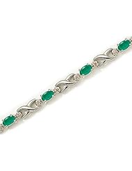 14K White Gold Oval Emerald and Diamond Bracelet