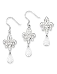 Genuine IceCarats Designer Jewelry Gift Sterling Silver Fleur-De-Lis Cz Earring & Pendant Set