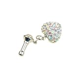 BestDealUSA 3.5mm Silvery Crystal Heart Shape Stereo Headset Ear Cap Dustproof Plug