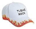 Tubas Rock Adult White Hat with Red Flames FIRE