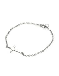 14K White Gold High Polish Sideways Cross Rolo Link Bracelet - 7" inches