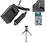 Replacement Mini Battery Travel Charger for Specific Digital Camera and Camcorder Models / Compatible with Olympus LI-40B, LI-42B, Pentax D-LI63, Nikon ENEL10, Fuji NP-45, Kodak 7006 with Intelligent-Charge Technology - Includes Car Adapter and Mini Tripod with Expandable Legs