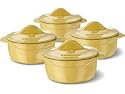 Calphalon Enamel Cast Iron Set of 4 Mini Soup Pots, Custard Yellow