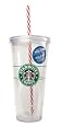 Starbucks Holiday 20 Ounce Clear Insulated To Go Cup Tumbler Red Stripe Straw