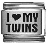 Clearly Charming I Heart my Twins Laser Etched Italian Charm