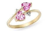 7/8 Carat Created Pink Sapphire Heart and Diamond 14K Gold Ring