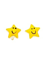 14k Yellow Gold Happy Face Enamel Child/Baby Earrings