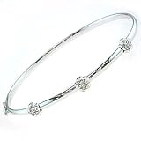 14K White Gold Flower Diamond Bangle