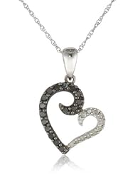 10k White Gold Black and White Diamond Heart Pendant Necklace (.25 cttw, H-I Color, I2-I3 Clarity) , 17"