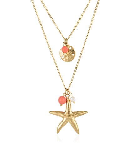 INPINK Fashion Jewelry Mykonos Starfish and Sand Dollar Pendant Necklace and Earrings Set