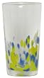 Hand Blown Glass with Yellow and Blue Decorated Tumbler Glass 6"H Set of Four