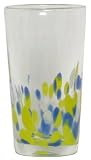 Hand Blown Glass with Yellow and Blue Decorated Tumbler Glass 6"H Set of Four