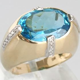 14K Yellow and White Gold 8.60 Ct. Blue Topaz and Diamond Ring - OldCities... by