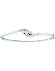 14K White Gold 0.25CT Round Cut Diamond Flower Bangle