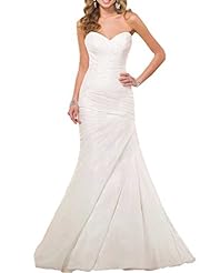 Mermaid Organza Lace-Up Pleated Off the Shoulder Sleeveless Sweetheart Wedding Dress  with a Brush/Sweep Train 
