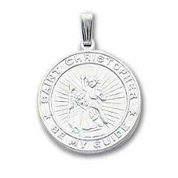 24in Rhodium-plated Large Round St. Christopher Medal Necklace