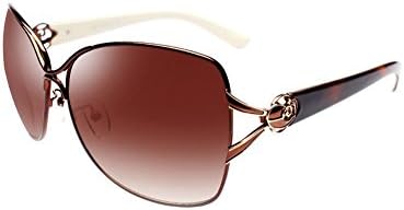 Genuine polarized sunglasses female big frame sunglasses Fashion Rose frame UV sunglasses driving (Brown)