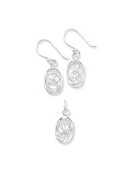 Sterling Silver Abstract Ovals Pendant and Dangle Earrings Set. Metal Wt- 1.75g