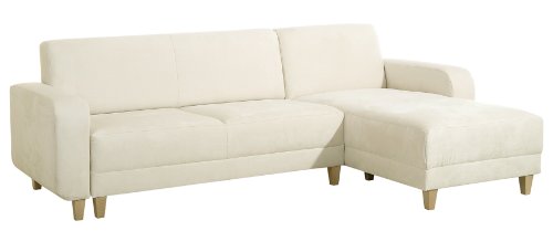 Max Winzer 2760831 Carrie Polsterecke 2.5-Sitzer mit Longchair rechts inklusiv Bettfunktion Mikrovelours, creme