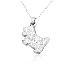 White Crystal Dog Bone Pewter Pendant 15" Chain Necklace with 2" Extension